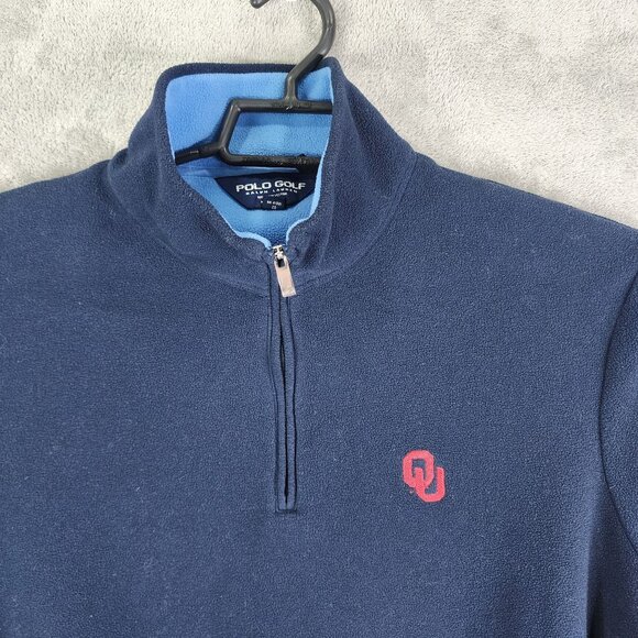 Mens Blue Polo Golf Ralph Lauren Pullover Fleece Sweatshirt OU Logo 1/4 Zip L - Picture 4 of 10